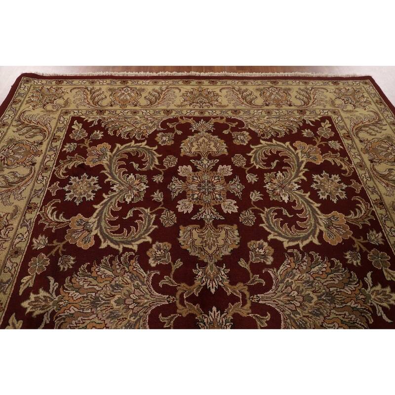 Red Floral Agra Indian Area Rug Hand-Knotted Wool Carpet - 8'3"x 10'1"