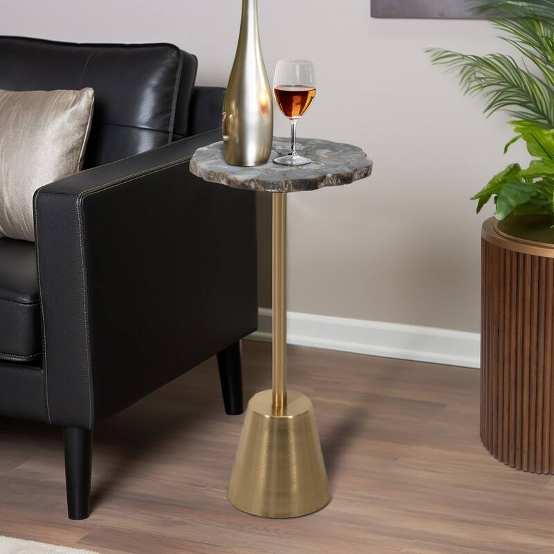 24" Gold Iron Base Rough Edge Agate Top Side Accent Table for Glamorous and Natural Living Room or Bedroom