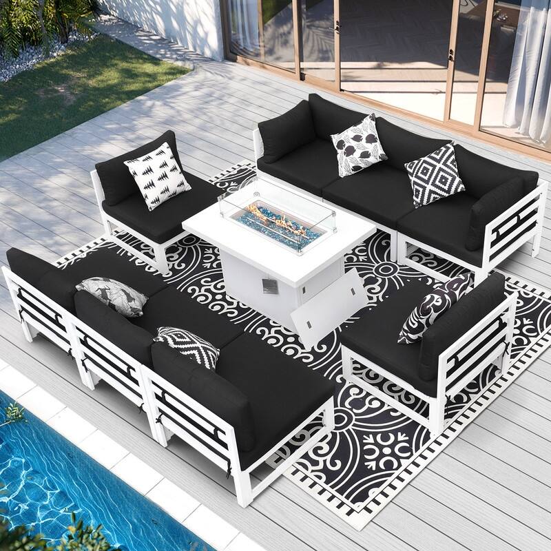 FINCATI Luxury 9-piece Oversized Aluminum Patio Furniture Set with 43'' Fire Pit Table for Outdoors