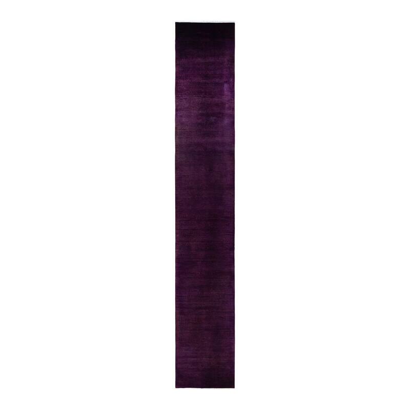 Overton Hand Knotted Wool Vintage Inspired Modern Contemporary Overdyed Purple Runner Rug - 3' 2" x 22' 6"