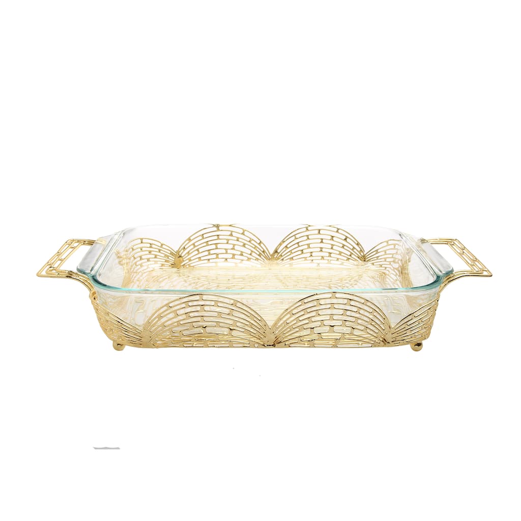 Rectangular Gold Handled Pyrex Holder with Brick Design - 8x 9.5