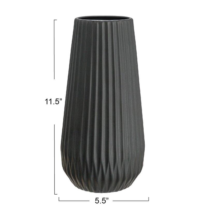 Stoneware Fluted Vase with Embossed Lines - 5.5"L x 5.5"W x 11.4"H