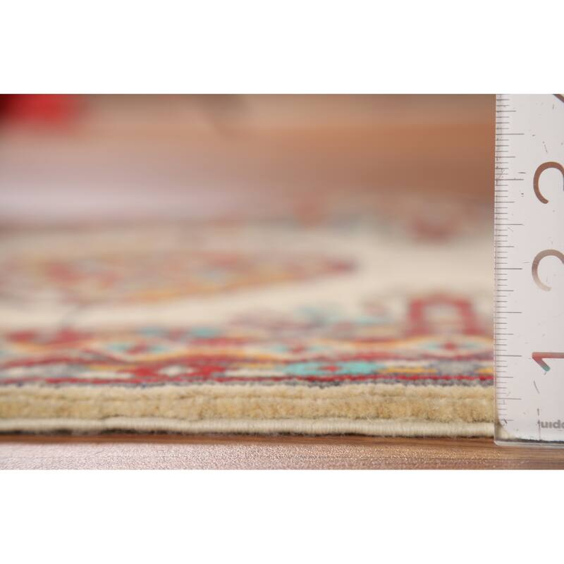 Geometric Kazak Foyer Rug Handmade Beige Traditional Wool Carpet - 2'0" x 3'0"