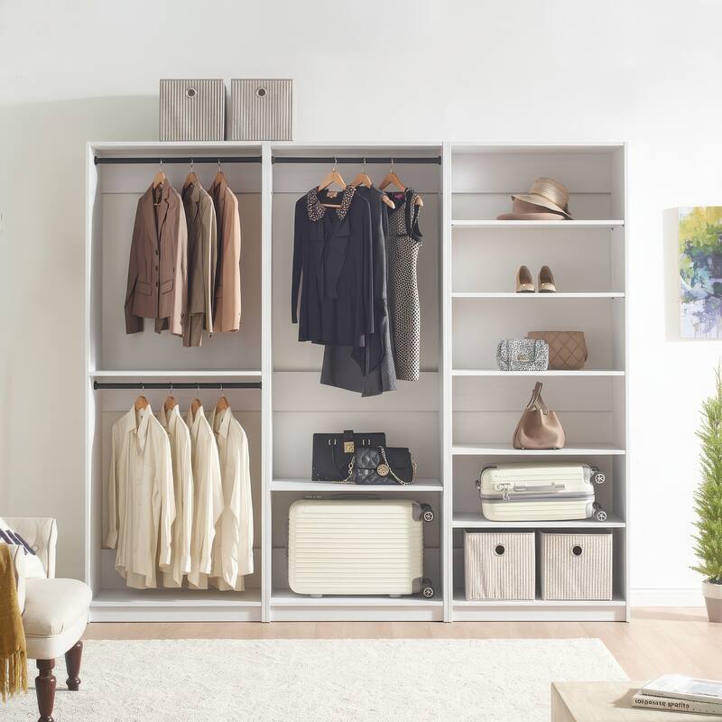 Prosper White Freestanding Walk in Wood Closet System - 94.2"W x 15.7"D x 83" H