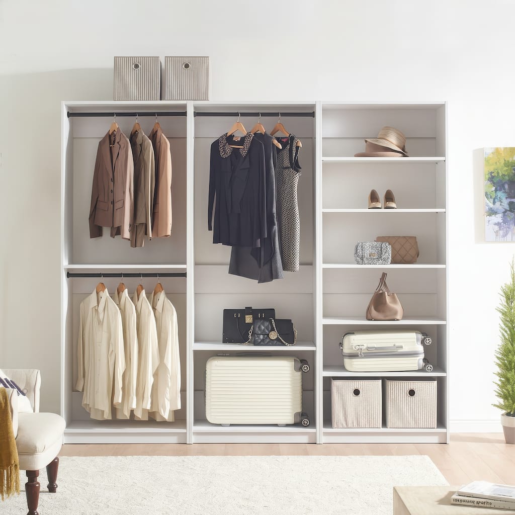 Prosper White Freestanding Walk in Wood Closet System - 94.2"W x 15.7"D x 83" H