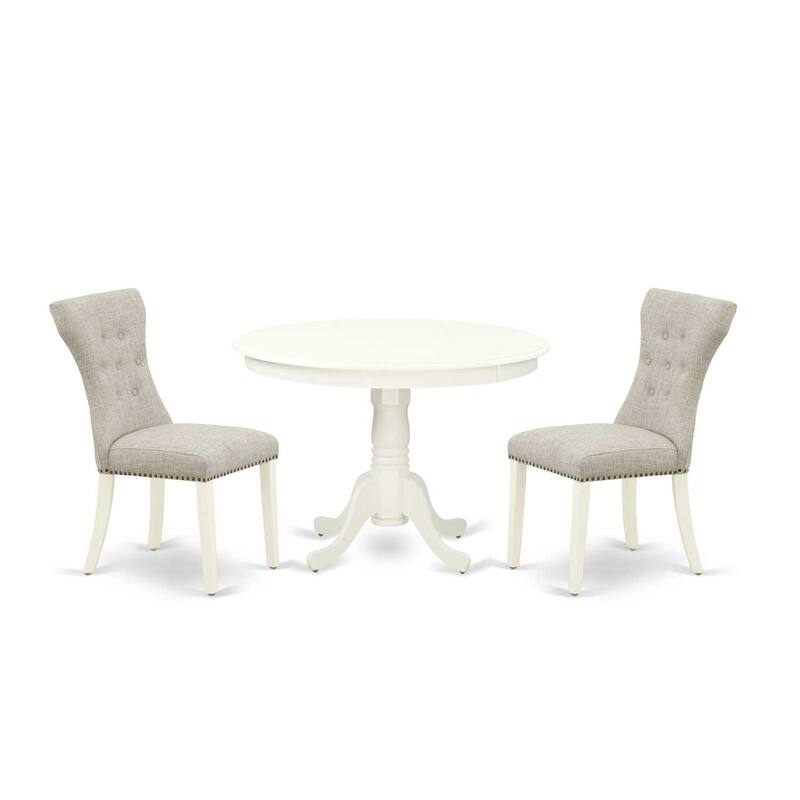 3-Piece Linen White Finish Solid Wood Top-Dining Room Set-Seats 4