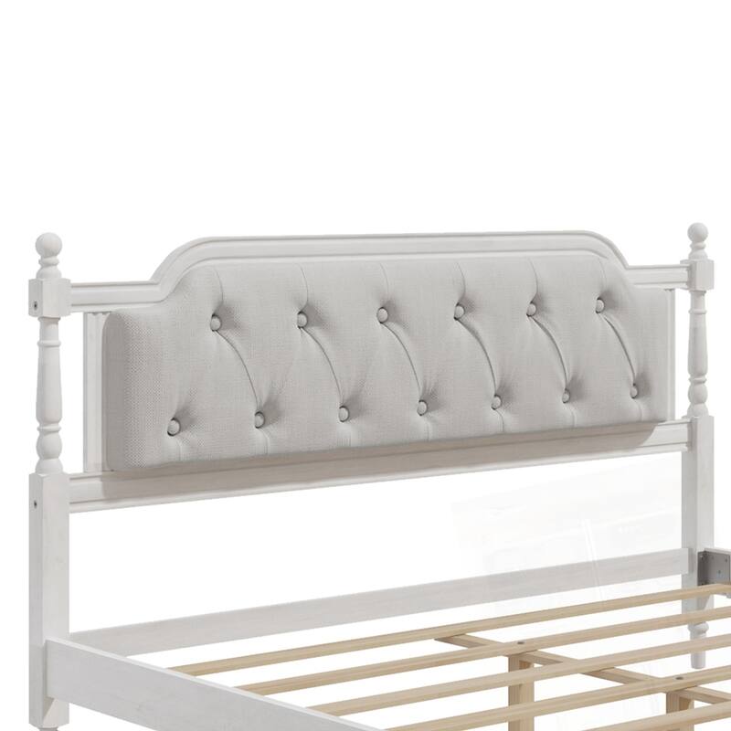 Traditional Style Upholstered Tufted Headboard Wooden Bed Frame