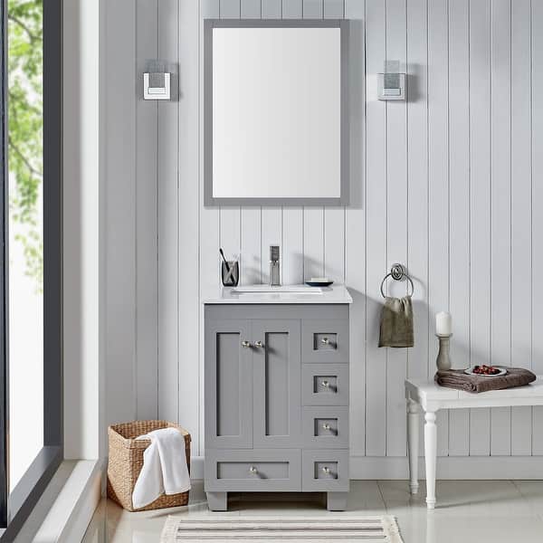 Eviva Acclaim 24 in. Gray Transitional Bathroom Vanity with White Quartz Top Eviva Acclaim 24 in. Gray Transitional Bathroom Vanity with White Quartz Top