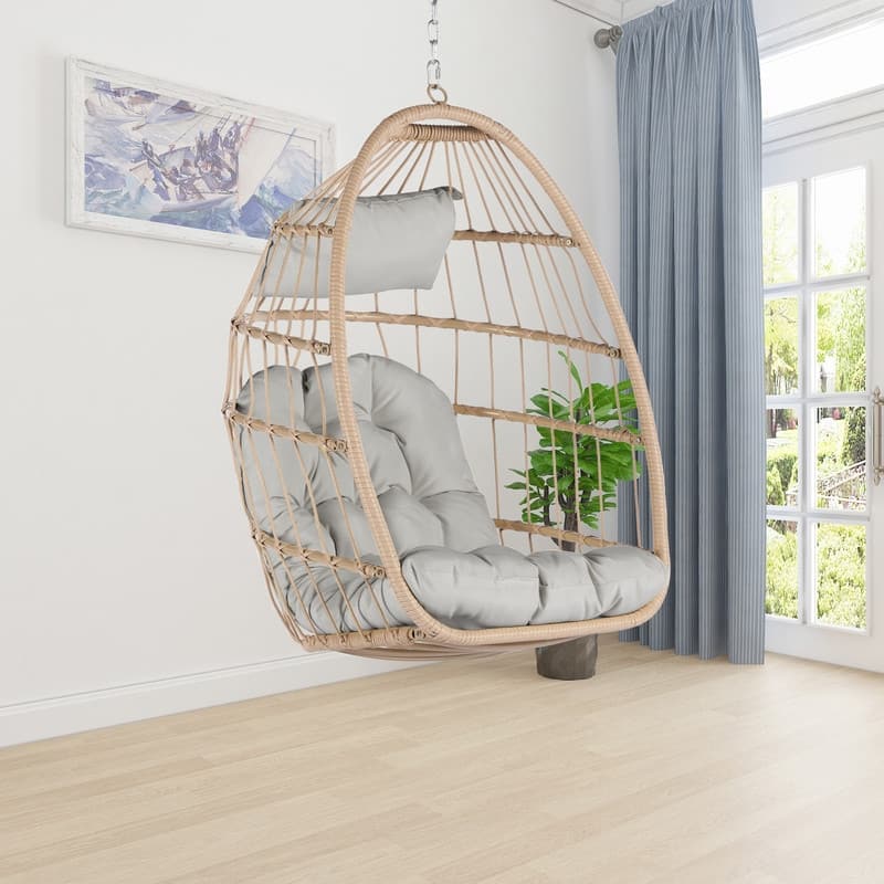 Egg Chair Outdoor Without Stand Indoor,Wicker Rattan Hammock Egg Porch Swing with Cushions for Bedroom Patio Balcony