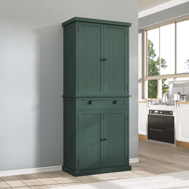 72" Kitchen Pantry with Large Drawer - Green