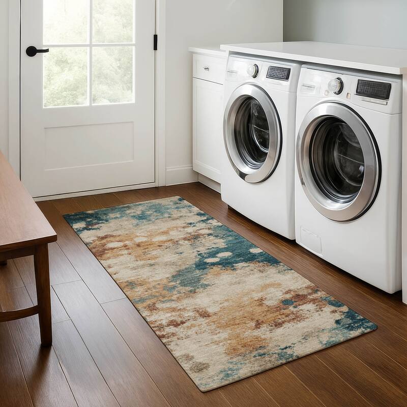 Premium Washable Super Soft Abstract Contemporary Mayfield Rug - Putty - 2'3" x 7'6"