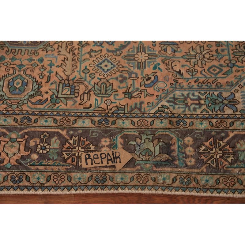 Handmade Tabriz Persian Vintage Area Orange Wool Carpet - 6'7" x 9'9"