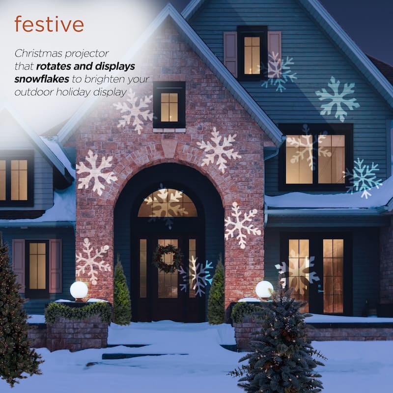 Alpine Corporation Outdoor Christmas Rotating Projector with White LED Lights, Snowflake Design