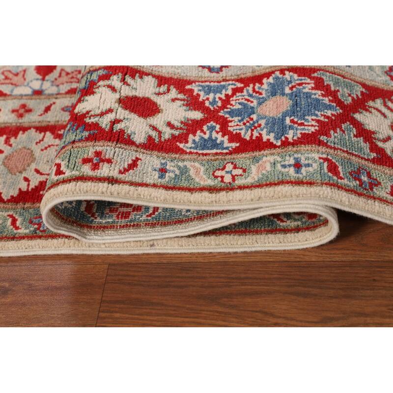 Geometric Kazak Oriental Rug Hand-Knotted Bedroom Wool Carpet - 5'0" x 6'10"