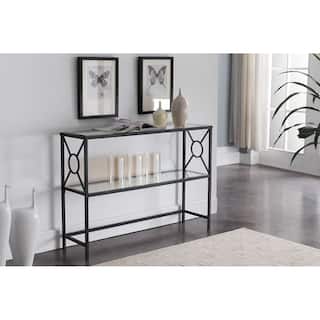 Black Metal Entryway Console Sofa Table with Glass Shelf