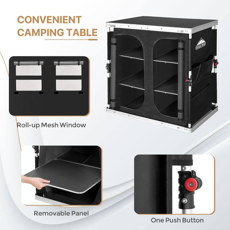 EAGLE PEAK Double Outdoor Folding Camping Table with Large 3-Tier Storage Organizer, Black