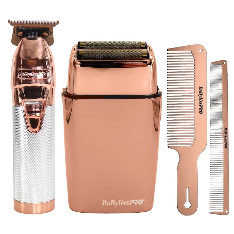 BaByliss Pro LIMITEDFX Collection Limited Edition Trimmer and Double Foil Shaver Rose Gold FXDUOFS2TRG + Comb Set Rose Gold - Rose Gold