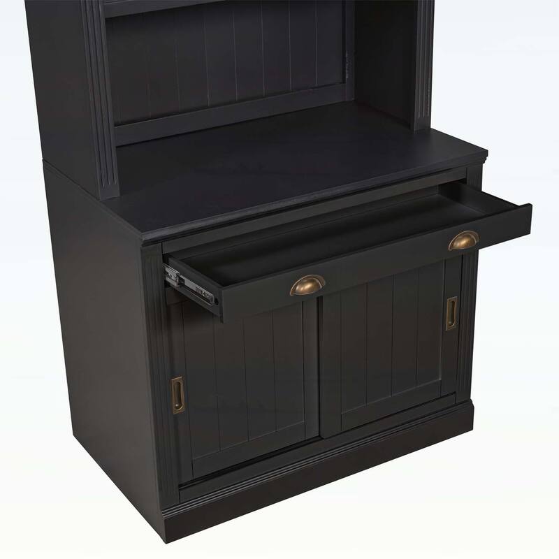 Modern Bookcase with Sliding Doors and Open Shelves