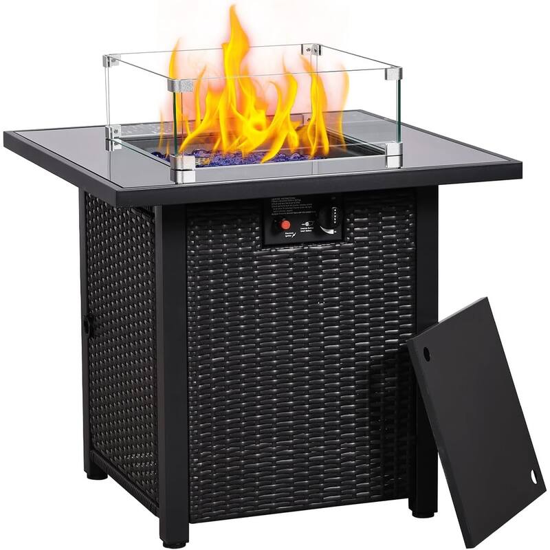 8 Pieces Wicker Outdoor Conversation Set with Fife Pit Table