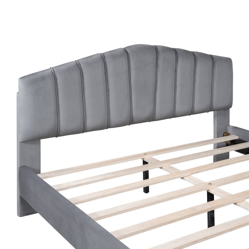 Queen Size Velvet Platform Bed with Metal Bed Leg