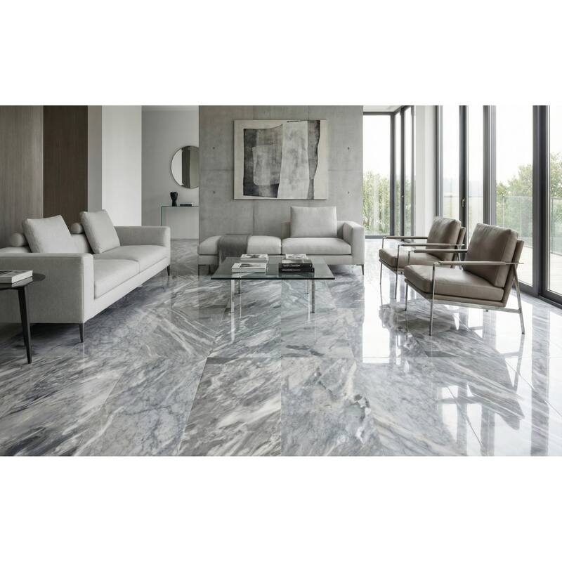 Roomfitters Carrara Marble Tile, Polished Natural Stone for Wall and Floor, Genuine Marble, 4-Piece Box, Gray