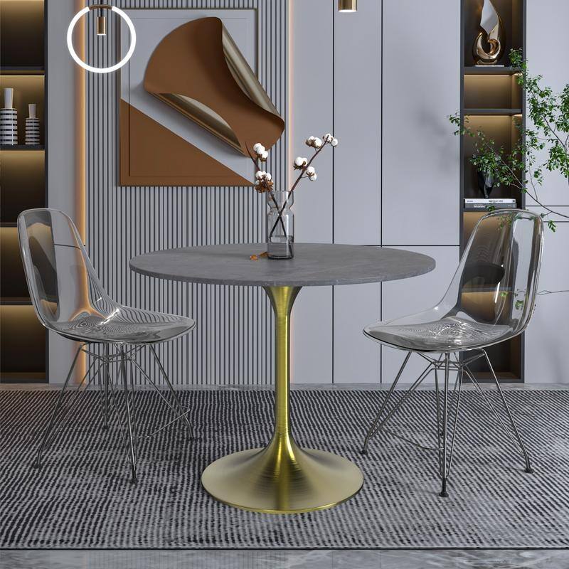 Verve 36" Modern Contemporary Sintered Stone Tabletop Round Accent Dining Table with Brushed Gold Stainless Steel Base for Home