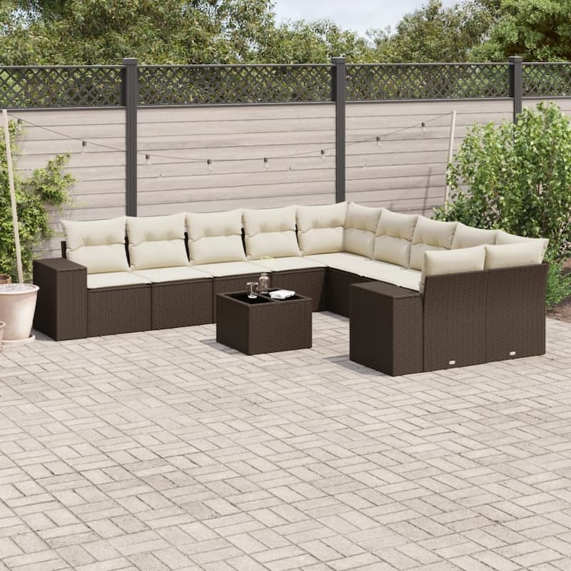 vidaXL Patio Sofa Set with Cushions Outdoor Conversation Furniture Poly Rattan