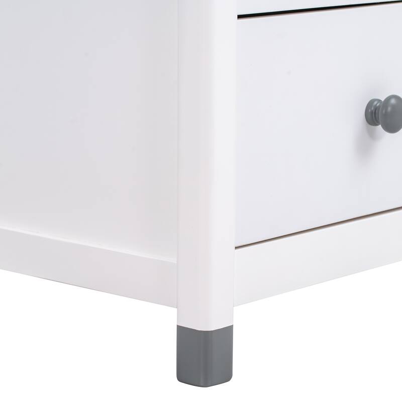 Wooden Nightstand With Two Drawers For Kids - White+Grey