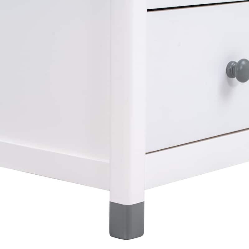 Wooden Nightstand with Two Drawers for Kids,End Table for Bedroom,Cream+Walnut