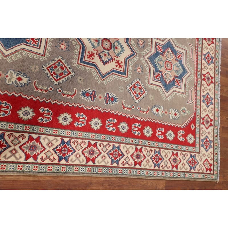 Kazak Area Rug Handmade Traditional Grey Wool Carpet - 5'0" x 6'7"