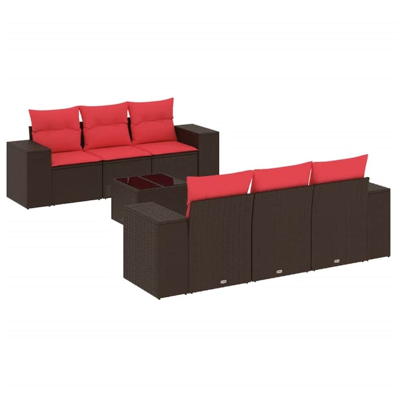 vidaXL 7 Piece Patio Sofa Set with Cushions Black Poly Rattan - 21.7" x 24.4" x 27.2"