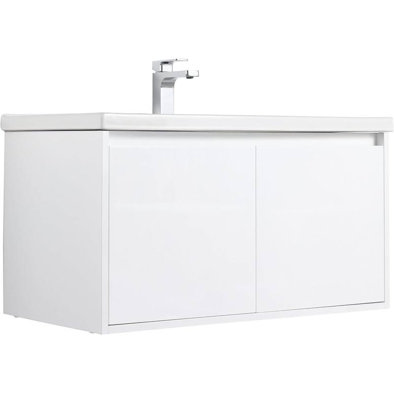 Blossom 36" Wall-Mounted Bathroom Vanity with Ceramic Sink, Soft-Close