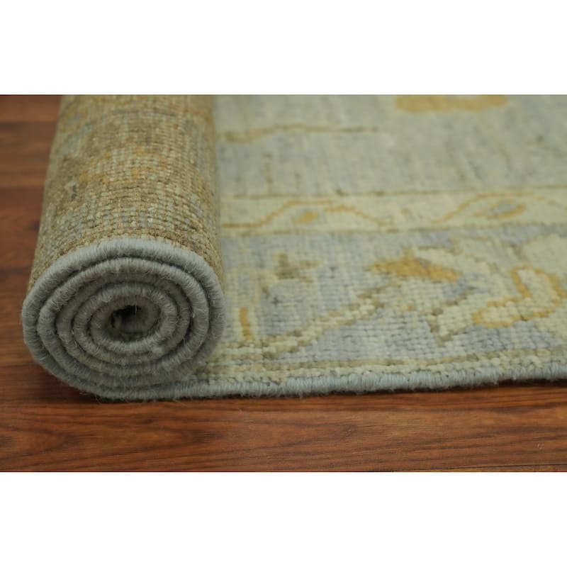 Vegetable Dye Wool Oushak Turkish Runner Rug, Floral Geometric Carpet - 11' 7'' X 2' 9''