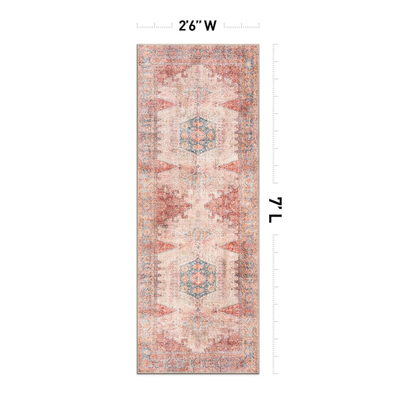 World Rug Gallery Vintage Bohemian Machine Washable Non Slip Area Rug