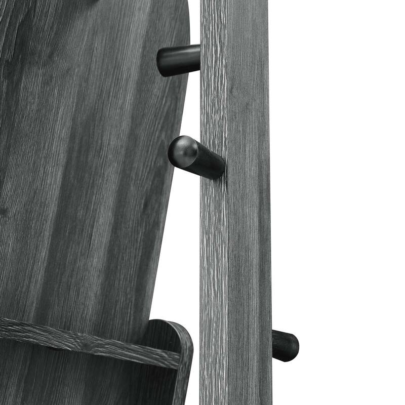 Lewis Modern Black Wooden Standing Arched Mirror with Shelf and Hooks