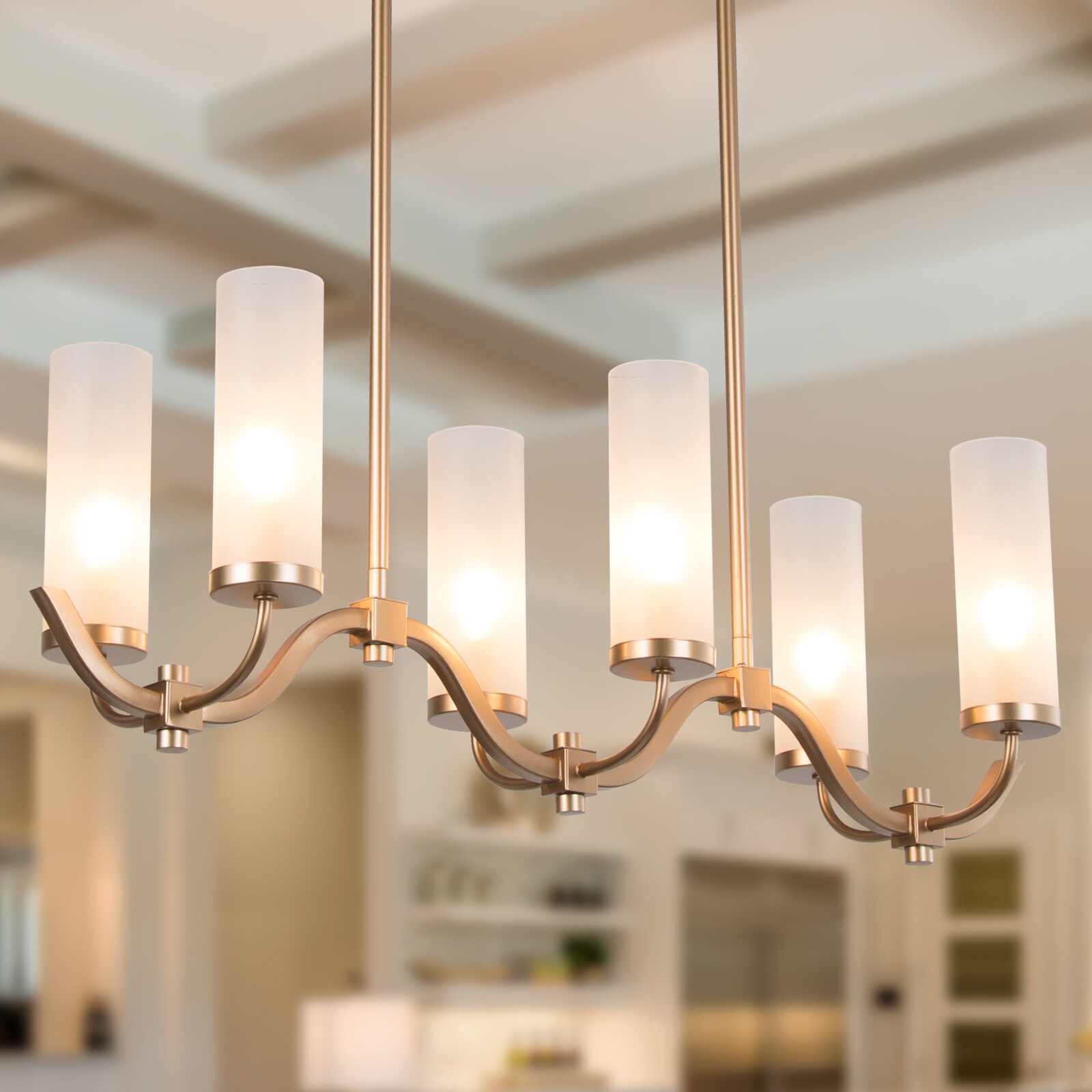 Calex Mid-Century Modern 6-Light Gold Frosted Glass Linear Chandelier -  L30