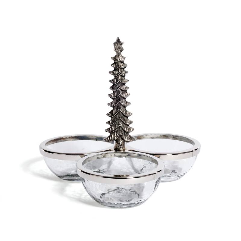 Foret d'Hiver Silver Glass and Metal Trio Condiment Set - Silver