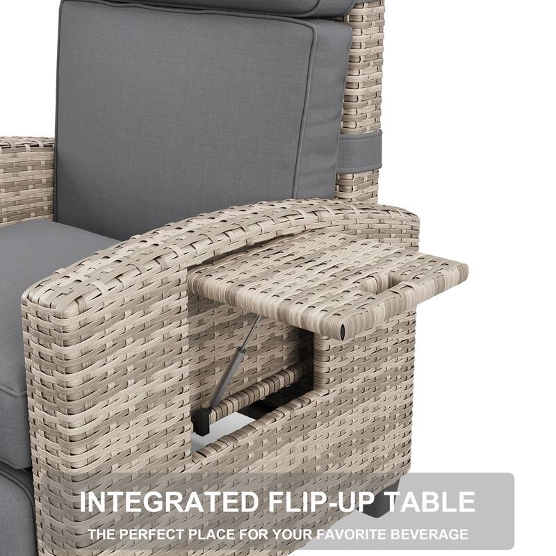 Outdoor Recliner Chair with Cushion/Side Table, Patio Reclining Chairs with Adjustable Back and Footrest