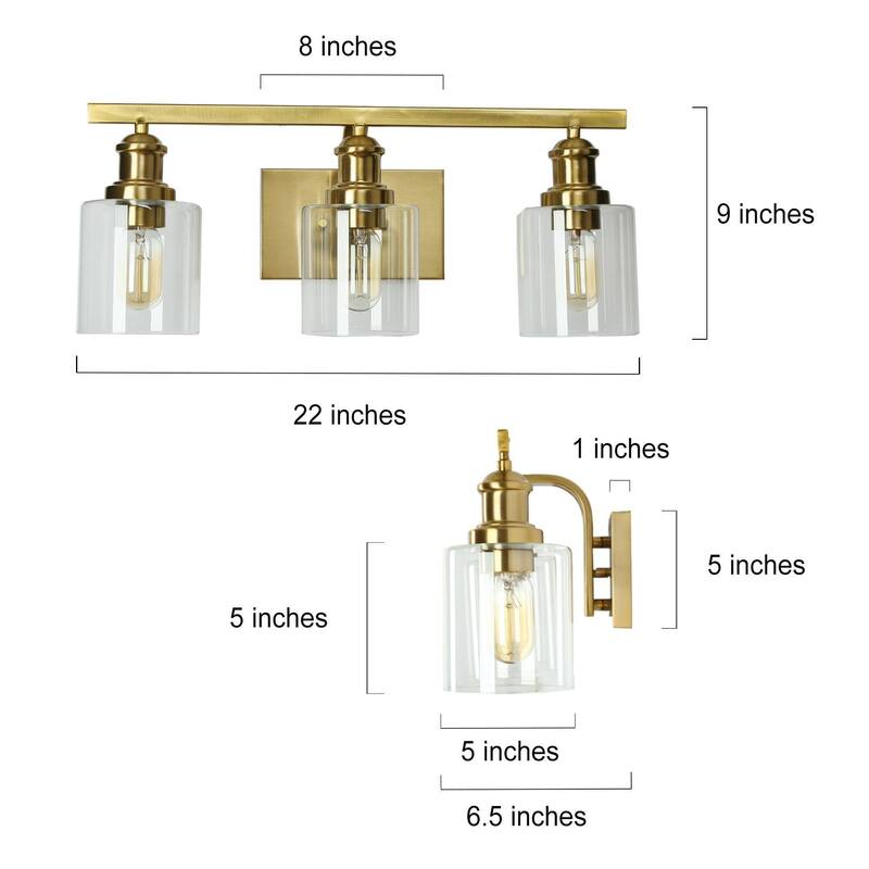 Oriva Modern 3-Light Gold Wall Sconce Cylinder Clear Glass Bathroom Vanity Light - Brushed Electroplated Copper - W22"xD6.5"xH9"