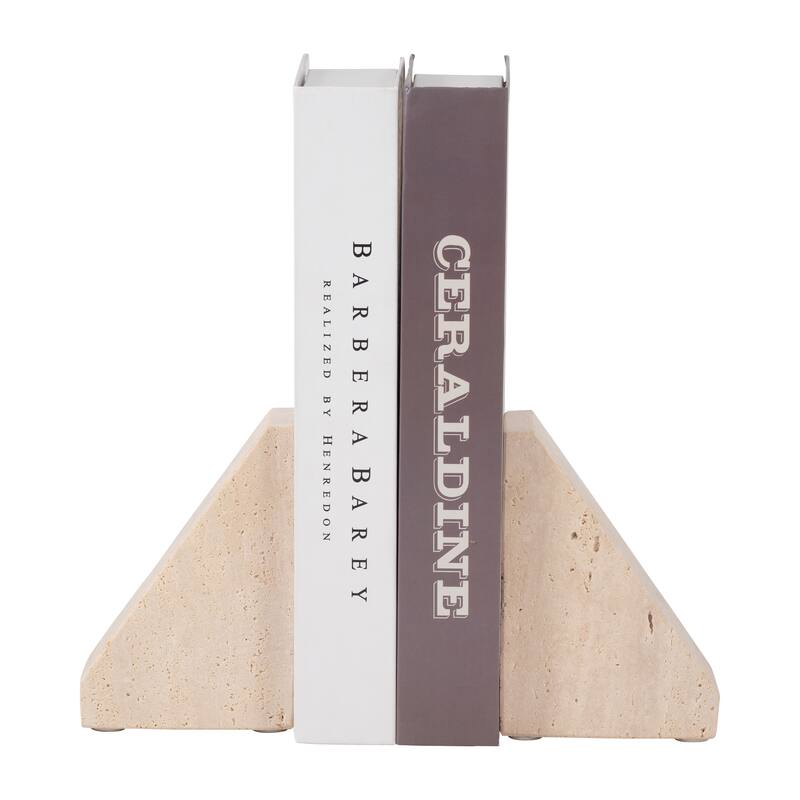 Modern Travertine Triangular Bookends - Decorative Book Ends - 5", Tan - 5.0"