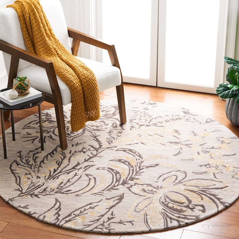 SAFAVIEH Handmade Blossom Friedel Wool Rug - 6' Round - Grey/Yellow