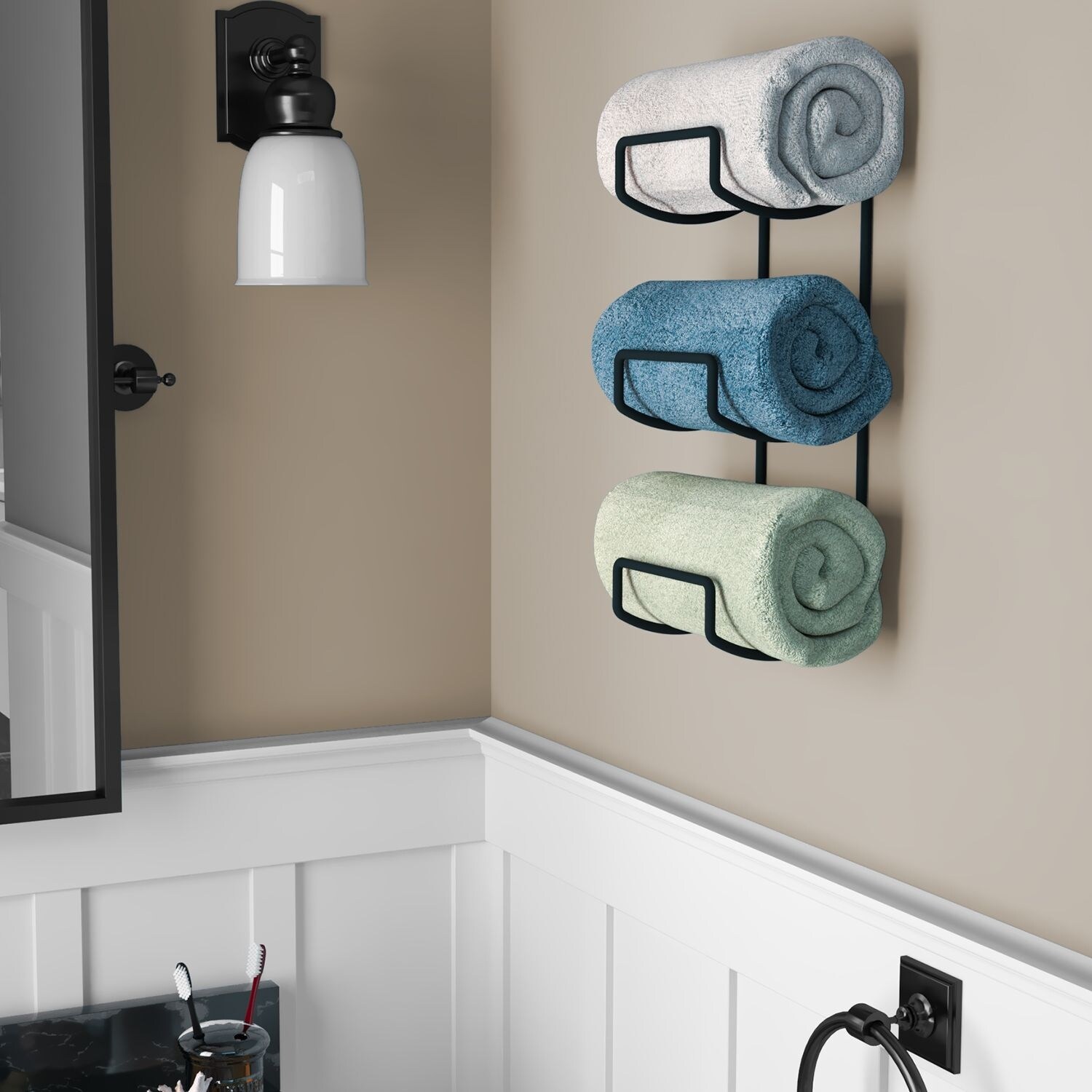 Wallniture Moduwine Wall Mount Towel Rack for Bathroom Wall Decor 3 Sectional