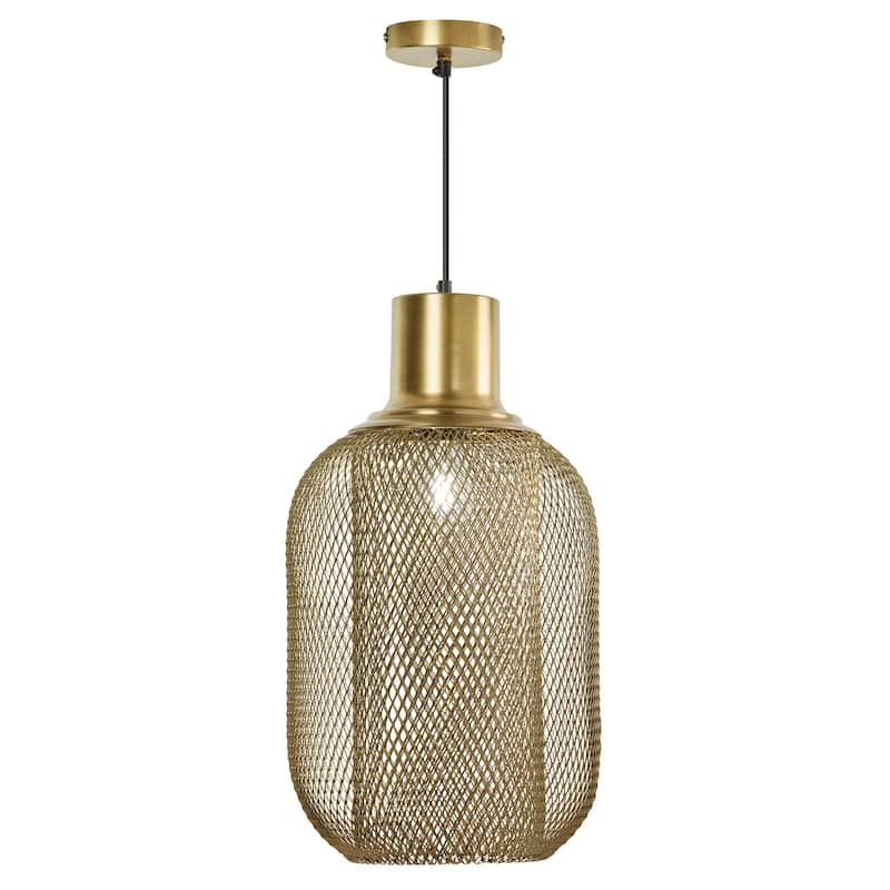 River of Goods Gold Metal Mesh Cylinder 12-Inch Pendant Light with Adjustable Hanging Cord - 12'' x 12'' x 80'' - 12'' x 12'' x 80'' - Gold