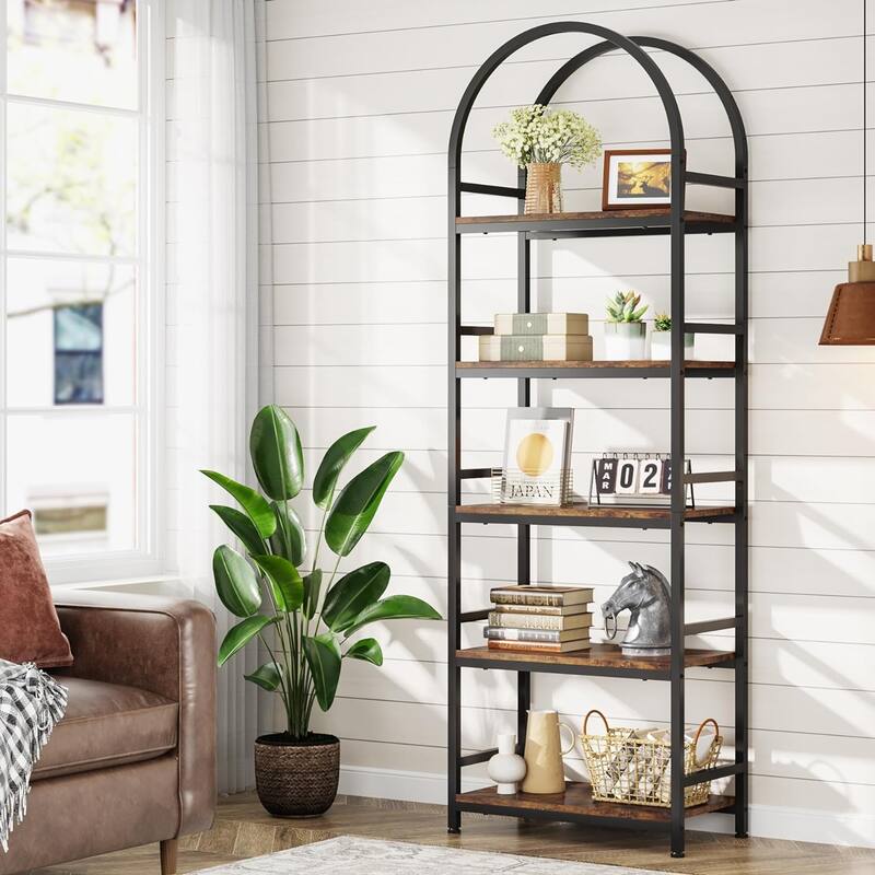 4-Tier Arched Bookshelf 70.8", Storage Shelves, Metal Frame