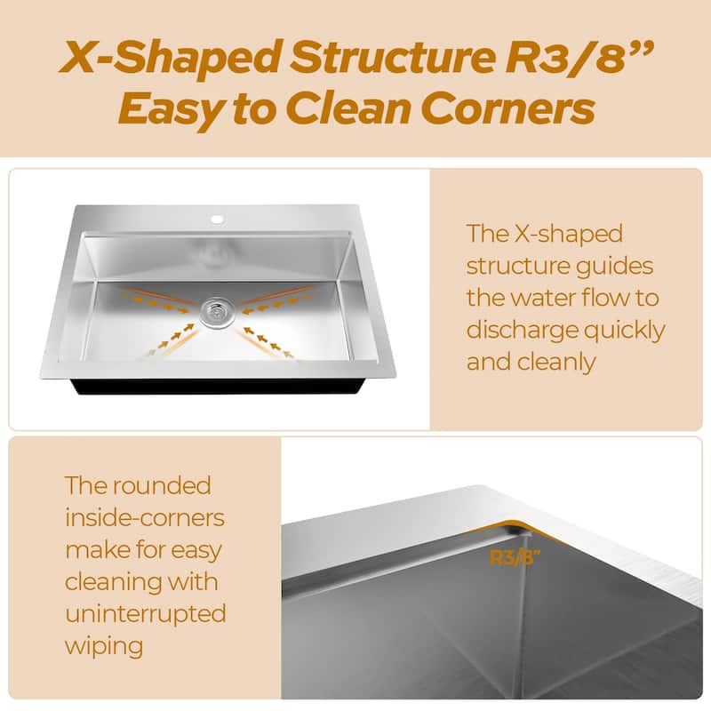 Stainless Steel 33 Inches Single Bowl Dropin Kitchen Sink with Faucet