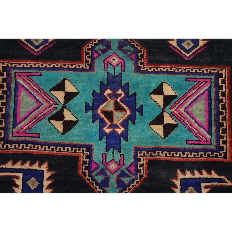 Hand Knotted Oriental 100% Wool Carpet Traditional Tribal Navy Blue & Blues Ardebil Runner Rug - 10' 0'' X 3' 2''