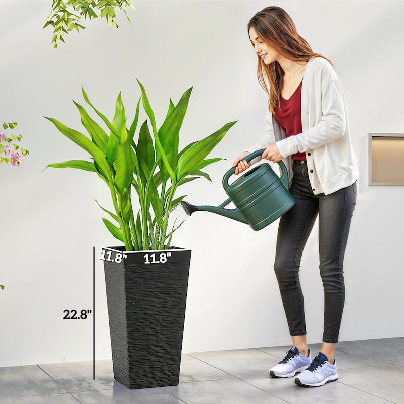 Outsunny 22.8 Inch Tall Planters for Outdoor Plants, Set of 3 Plastic Flower Pots with Stone Finish and Wheels