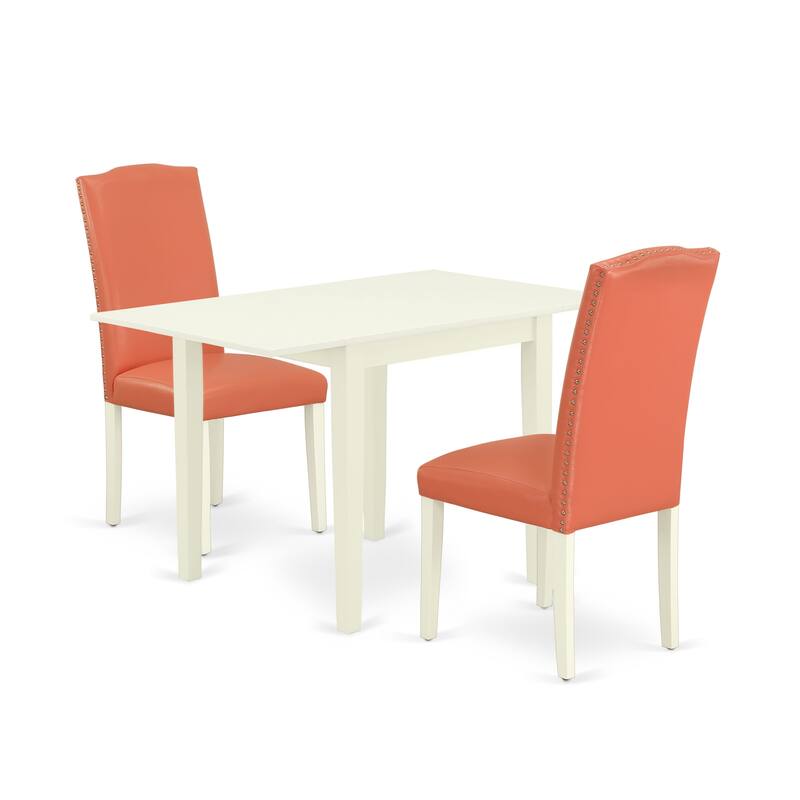 East West Furniture Dining Set- a Dining Table and Pink Flamingo Faux Leather Upholstered Chairs, Linen White(Pieces Option)