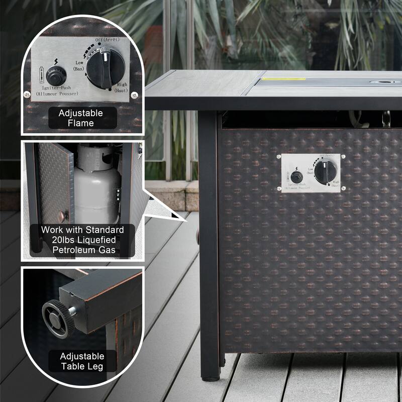 HOOOWOOO Outdoor Patio 42" Rectangular Steel Fire Pit Table