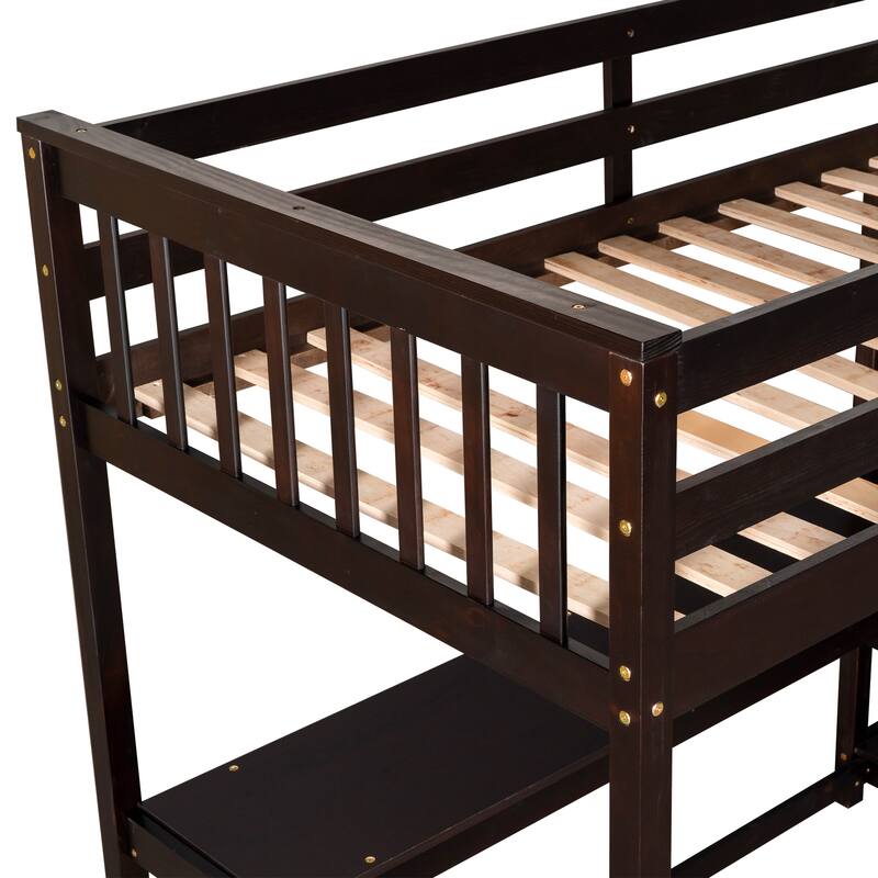 Full Size Loft Bed with Built-in Desk and Storage Shelves, White